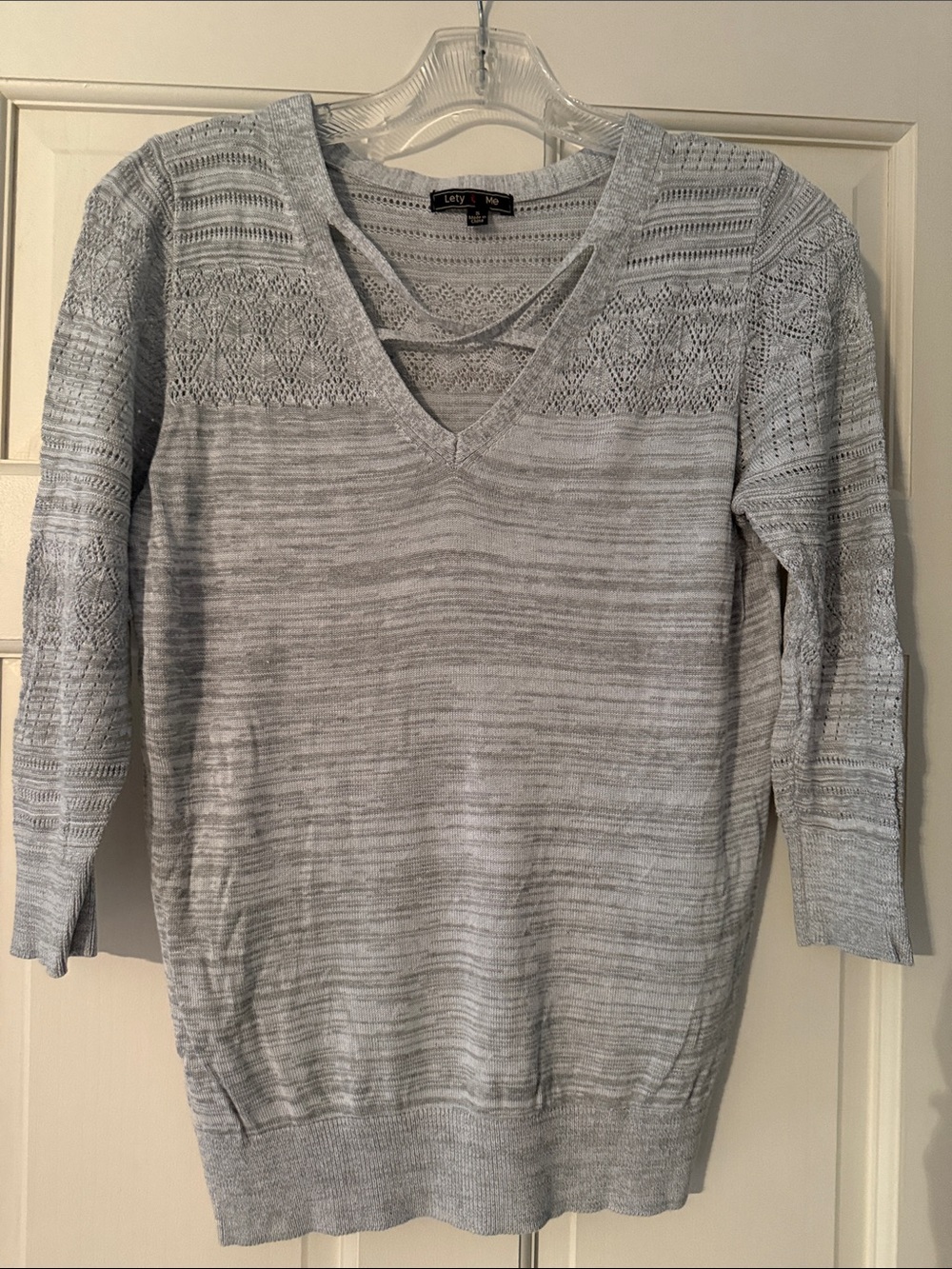 Lety&Me Gray V-Neck Sweater with Lacey details on yoke and sleeves Size S